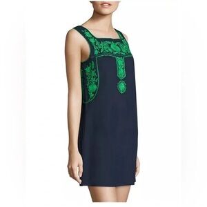 Tory Burch Amira Embroidered Dress Navy & Green Size XS EUC